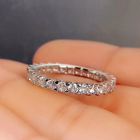 Sterling Silver Cubic Zircon Ring Minimalist, Dainty Diamond Stackable - Picture 6 of 6